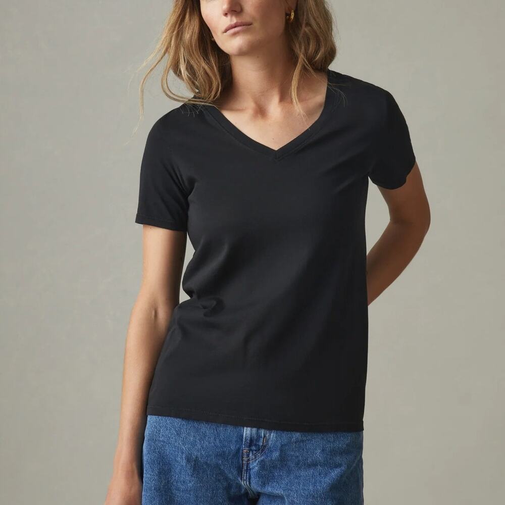 American Giant Classic Cotton V-Neck Tee Short Sleeve T-Shirt Black Women Size L